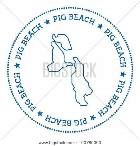 Pig Beach Map Sticker. Hipster And Retro Style Badge. Minimalistic Insignia With Round Dots Border.