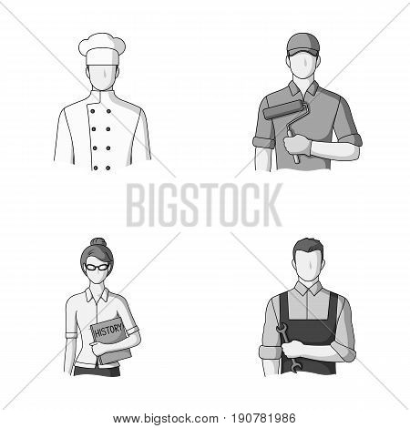 Cook, painter, teacher, locksmith mechanic.Profession set collection icons in monochrome  vector symbol stock illustration .