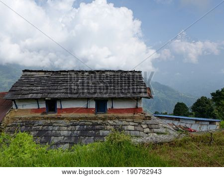 Beautiful village Dhampus and view to Machhapuchhre (Fishtail) mountain - Nepal