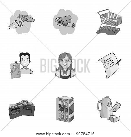 Supermarket, shopping in the store. A selection of pictures on the topic of shopping.Supermarket icon in set collection on monochrome  vector symbol stock  illustration.