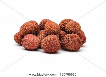 Lychees exotic fruits on a white background