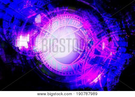 zodiac collage. Abstract color background. Glass effect