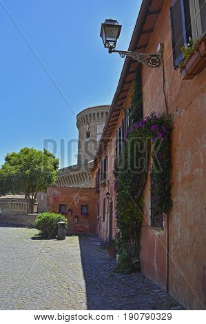 Buildings in the old village or borgo of Ostia Antica near Rome Italy
