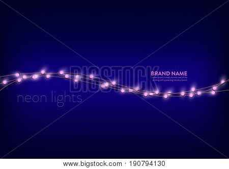 Vector illustration of a purple background with a several lines of pink neon lights. Excellent banner for advertising holiday discounts and sales