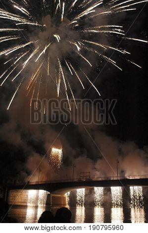 Fireworks over the Arno river for San Ranieri celebrations