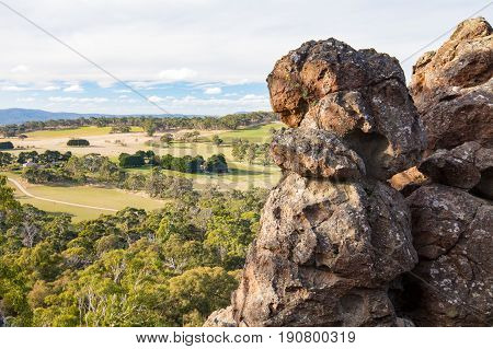 The popular tourist attraction of Hanging Rock. A volcanic group of rocks atop a hill in the Macedon ranges, Victoria, Australia