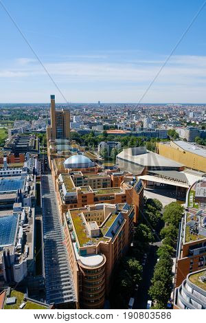 Skyline of Berlin city center - Aerial view over Berlin from Potsdamer Platz