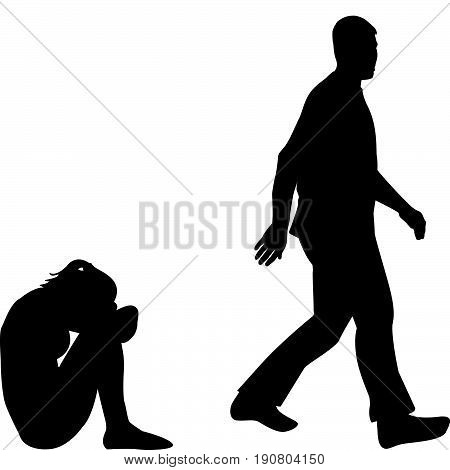 Silhouettes of an upset depressed young woman abandoned by her boyfriend