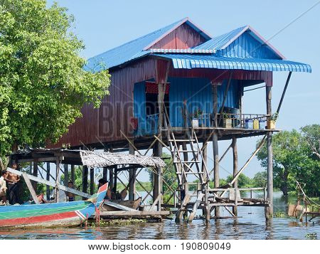 Stilt house at floating village, Kampong Phluk, Cambodia.