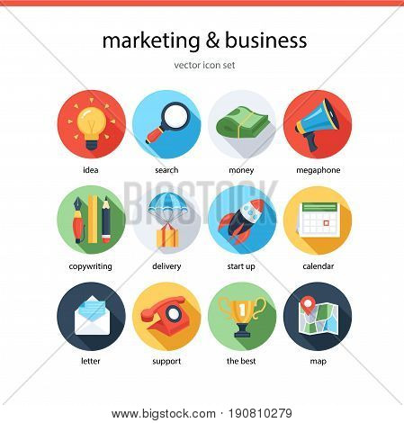 Set flat icons marketing and bisiness vector