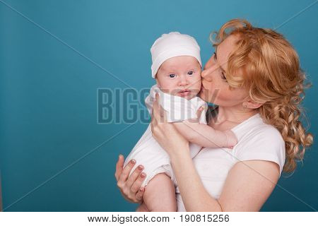 Mom In White Clothes With Her Son Baby In Love Happiness