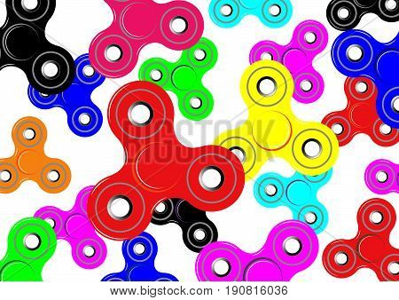 Fidget spinner icon background - toy for stress relief and improvement of attention span. Filled multicolor and black color. Isolated vector illustration or white  background