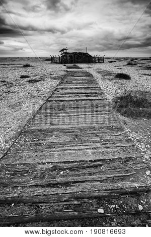 Concept Image Of Path To Nowhere In Desolate Beach Black And White Landscape
