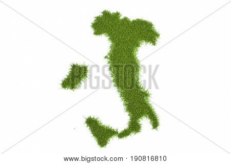 Italian map from green grass 3D rendering isolated on white background