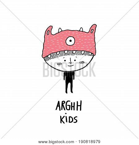 Arghh kidschild with a monster hat vector illustration