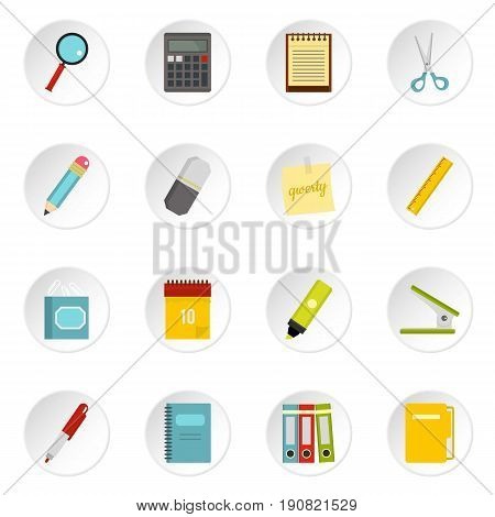 Stationery symbols icons set in flat style isolated vector icons set illustration