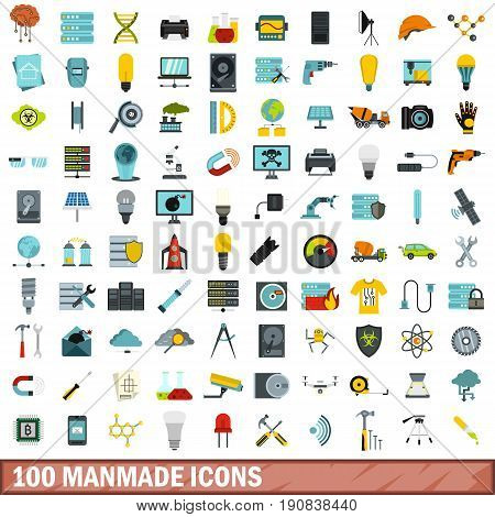 100 manmade icons set in flat style for any design vector illustration