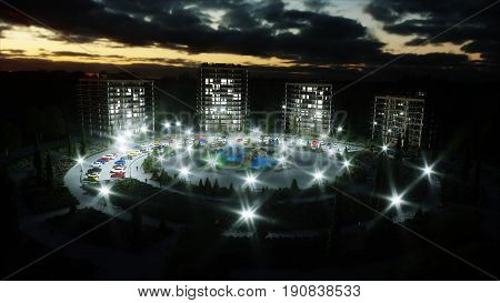 City, town architectural 3d visualization. Aerial view. 3d rendering