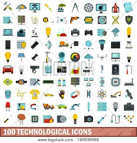 100 technological icons set in flat style for any design vector illustration