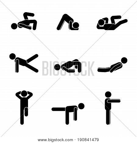 Exercises body workout stretching man stick figure. Healthy life style vector illustration pictogram