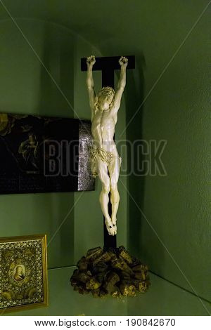 HILLEROD, DENMARK - JUNE 30, 2016: This is the Crucifixion of Ivory of the Leonora Christina Ulfeld noble prisoner of the Frederiksborg Castle.