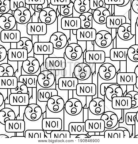 A crowd of people are screaming no. Monochrome pattern