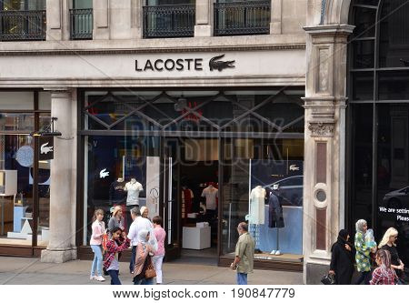 LONDON - AUGUST 6: A London Lacoste store is shown here on August 6 2015. Lacoste saw sales of 1.95 billion euros in 2015.