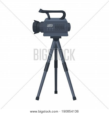 Movie camera on a tripod. Making a movie single icon in cartoon style vector symbol stock illustration .