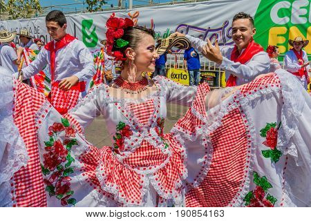 Barranquilla , Colombia  - February 25, 2017 : people participating at the parade of the carnival festival of  Barranquilla Atlantico Colombia