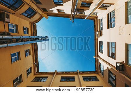 Yard-well kind of bottom-up, typical architecture In the center of historical St. Petersburg, Russia