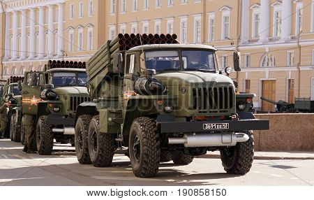 St.Petersburg, Russia - 9 May 2017. The celebration of Victory Day: The BM-21 