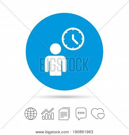 Person waiting sign icon. Time symbol. Queue. Copy files, chat speech bubble and chart web icons. Vector