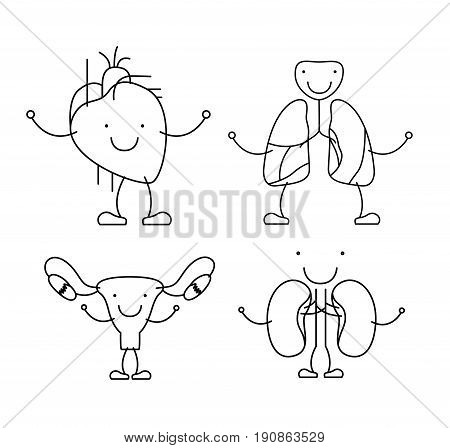 skecth silhouette caricature happy face set collection human body systems vector illustration