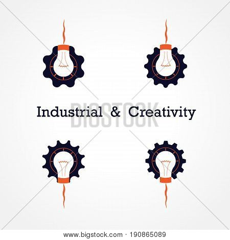 Creative light bulb and gear abstract vector design banner template. Corporate business industrial creative logotype symbol. Business and industrial concept.Vector illustration