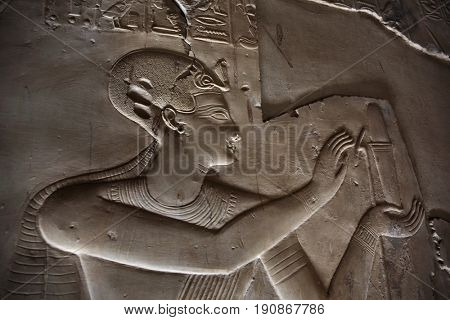 Ancient Egyptian engravings. Luxor, Egypt