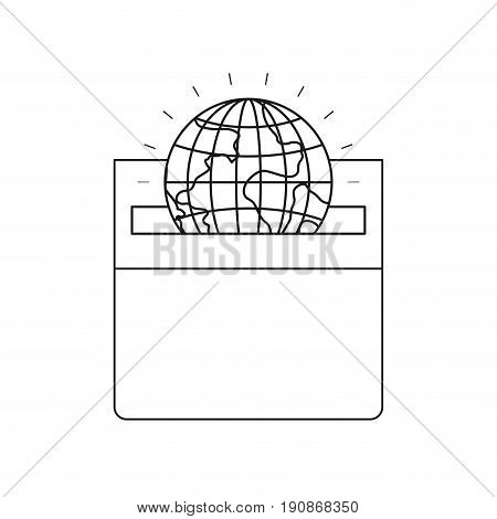 silhouette front view flat globe earth world depositing in a carton box vector illustration