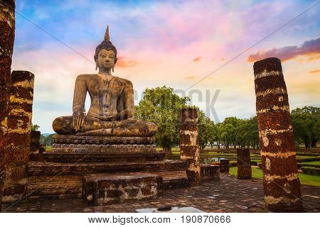 Sukhothai, Thailand - January 18 2017: Wat Mahathat Temple In The Precinct Of Sukhothai Historical P