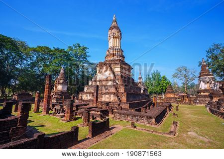 Sukhothai, Thailand - January 17 2017: Wat Chedi Jet Thaew In The Precinct Of Si Satchanalai Histori