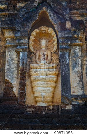 Sukhothai, Thailand - January 17 2017: Wat Chedi Jet Thaew In The Precinct Of Si Satchanalai Histori