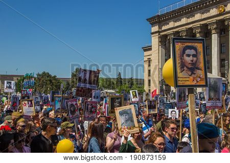 Almaty, Kazakhstan - May 9: Immortal Regiment March During The Victory Day Celebrations Victory In T