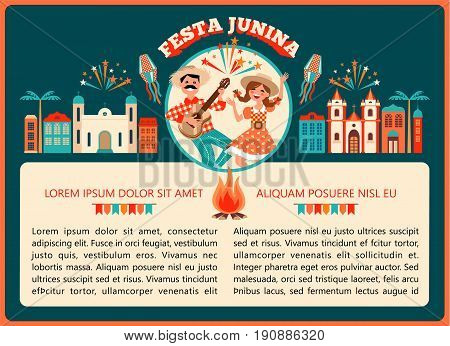 Latin American holiday, the June party of Brazil. Vector illustration with symbolism of the holiday.