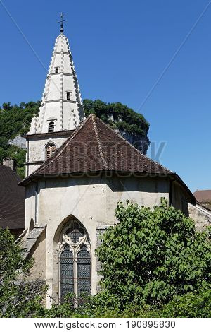 Baume Abbey in its village of Baume-les-Messieurs was founded during the reign of Louis the Pious in the early ninth century by Saint Eutice
