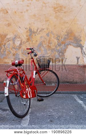 LEVANTO Italy June 2 2017 : Bike in the streets of Levanto. Levanto in the Italian region Liguria lies on the coast at the end of a valley thickly wooded with olive and pine trees and a part of its territory is included in the Cinque Terre National Park.