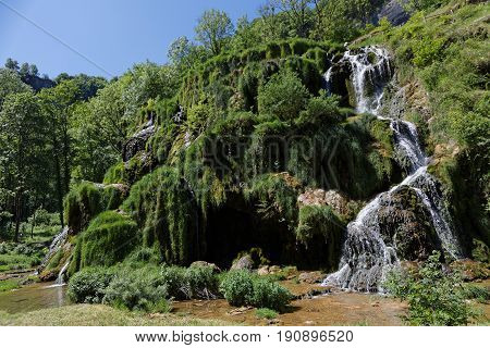 Waterfalls landscape in the Baume Les Messieurs valley