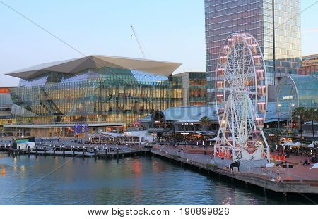 SYDNEY AUSTRALIA - MAY 30, 2017: Unidentified people visit Darling Harbour Harbourside.