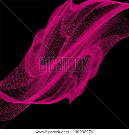 Pink waves abstract background, design graphic glowing nano particles lines.