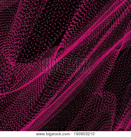 Pink waves abstract background, design graphic glowing nano particles lines.