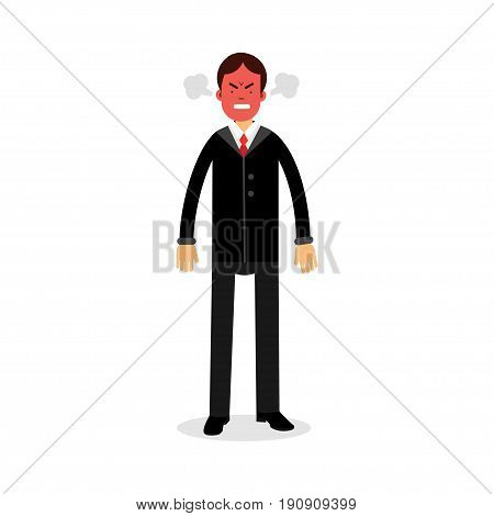 Angry man with red face blowing steam coming out of his ears vector Illustration isolated on a white background