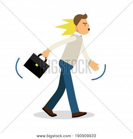 An angry man walking with a briefcase, upset stressed man vector Illustration isolated on a white background