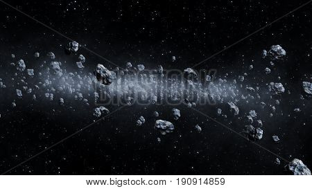 Closeup On Meteor Lumps In Space. Dark Background. Suitable For Any Fantasy, Astronomy Or Space Real